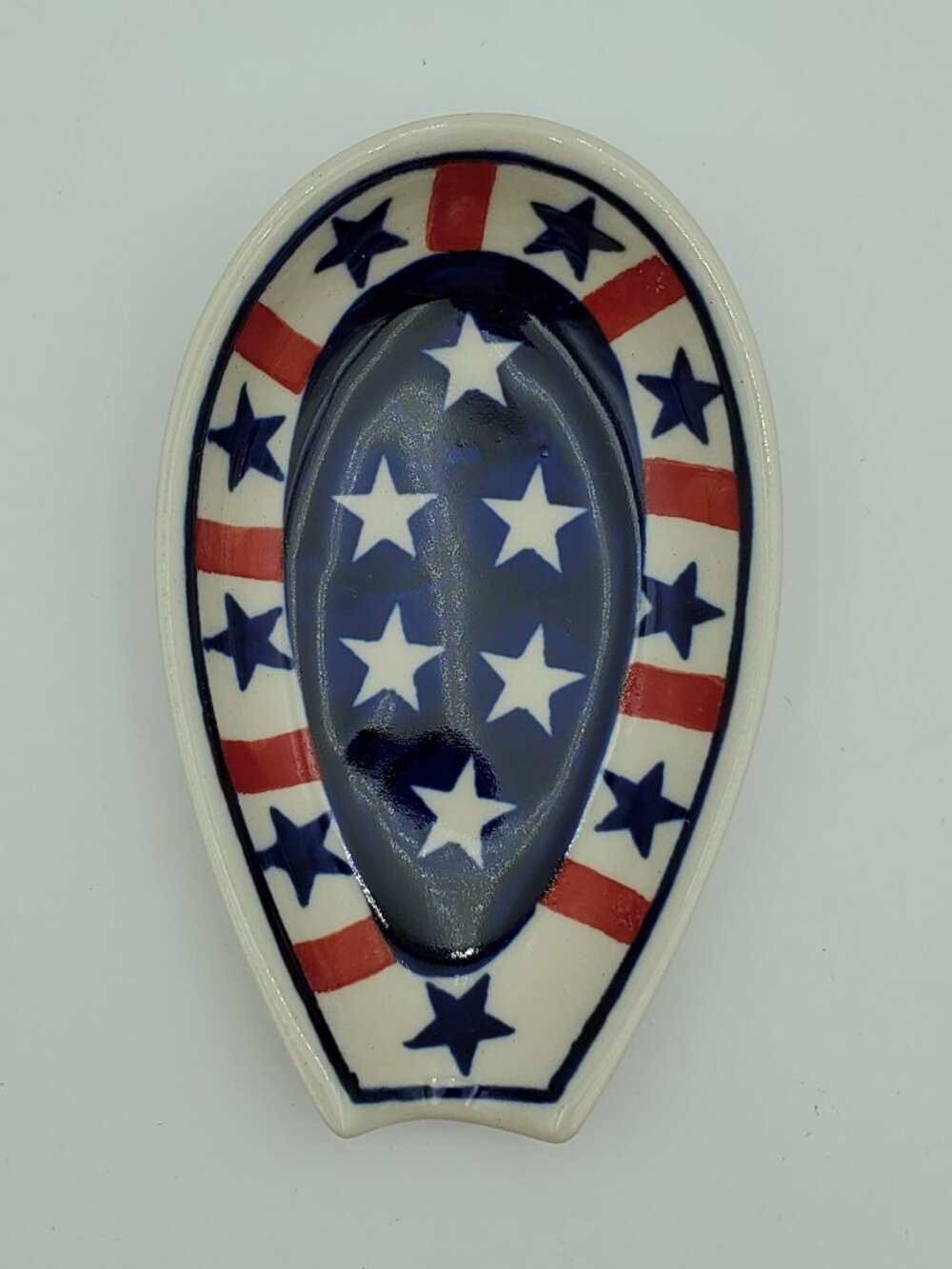 Polish Pottery Americana Spoon Rest NWT 5" Stars & Stripes Spoon Holder